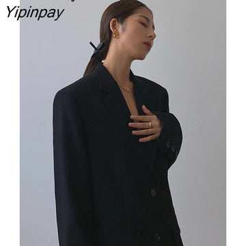 Yipinpay 2023 Autumn Oversize Long Sleeve Black Women Blazer Normcore Style Loose BF Ladies Suit Blazers Work Clothing Jacket Coat